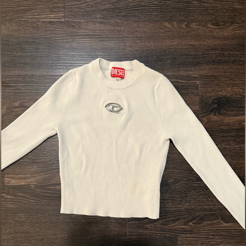 Diesel Cream Ribbed Long Sleeve Top